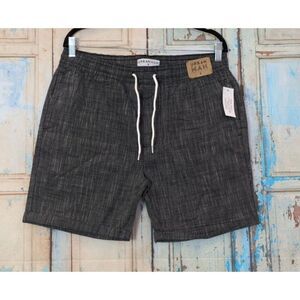 Urban Man Mens Size Medium Gray Chambray Elastic Drawstring Waist Bermuda Shorts